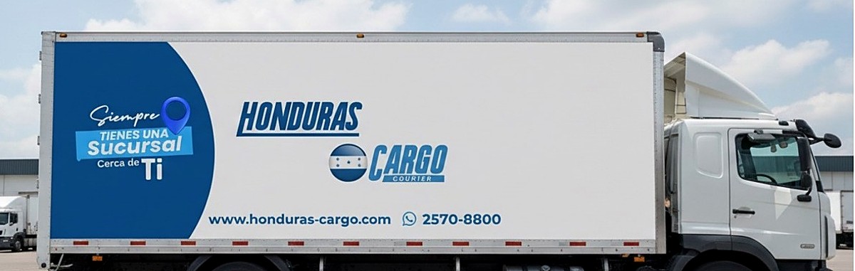 Camión de Honduras Cargo Courier con la nueva imagen de marca, indicando presencia de sucursales